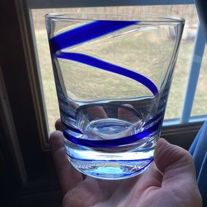 Pier One Blue Swirline  Double Old Fashion Rock Glass